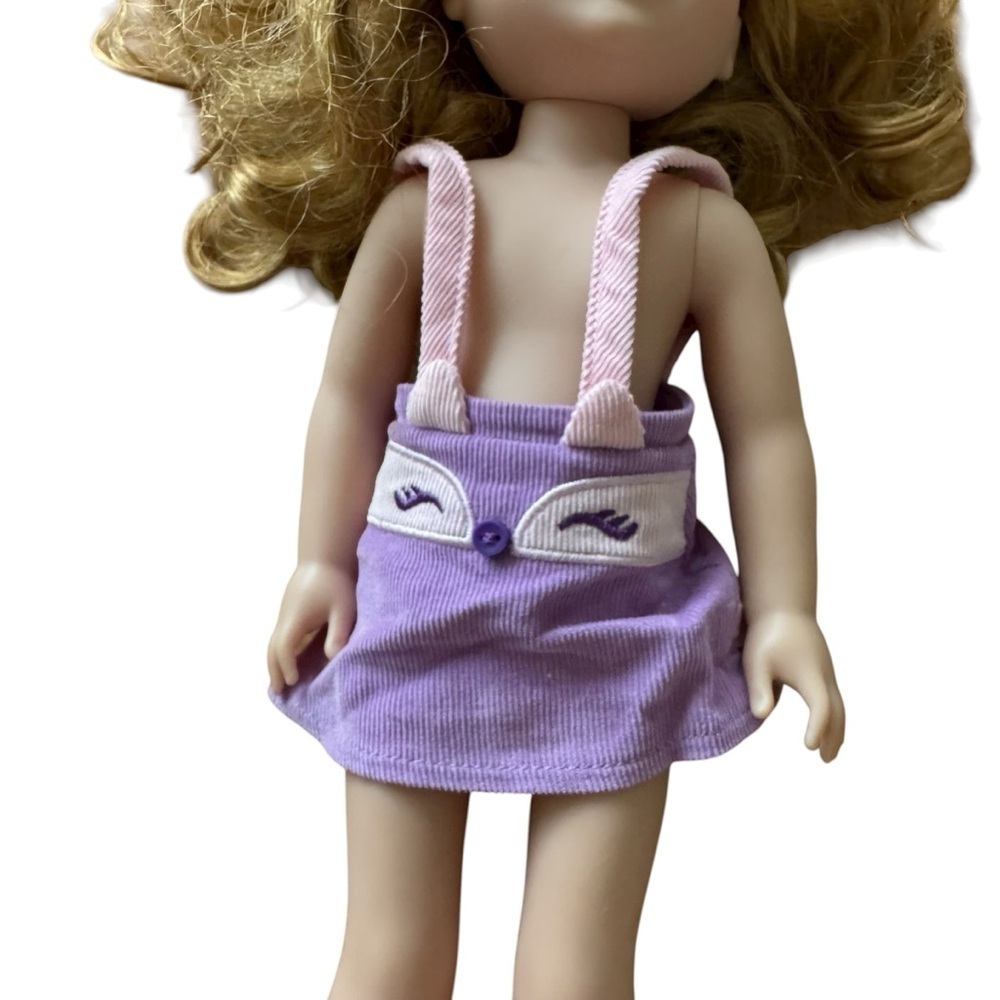 American Girl Wellie Wishers Doll Fox Purple Corduroy Overall Ladybug Boots - Picture 4 of 9